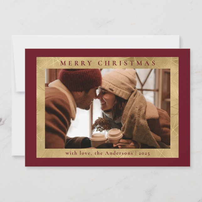 Tarjeta Festiva Elegante Red & Faux Gold | Navidades de fotografía (Anverso)