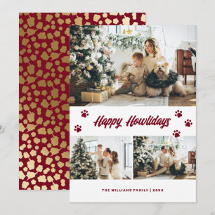 Tarjeta Festiva Elegante Red Gold Happy Howlidays Photo