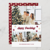 Elegante Red Gold Photo Happy Pawlidays Card