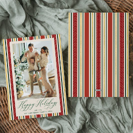Tarjeta Festiva Elegante Red Gold Stripes Happy Holidays