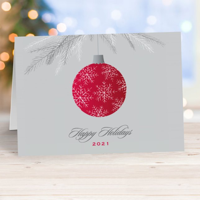 Tarjeta Festiva Elegante Red Happy Holidays Ornamet Business (Subido por el creador)