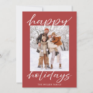 Tarjeta Festiva Elegante Red Happy Holidays Photo Card Navidades