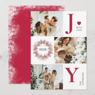 Tarjeta Festiva Elegante Red Holly Berries 3 Navidades de Alegría