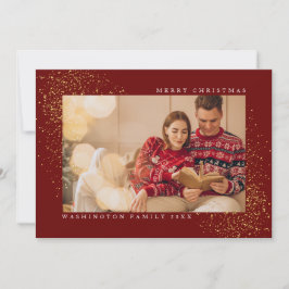 Tarjeta Festiva Elegante Red Merry Christmas Gold Purpurina