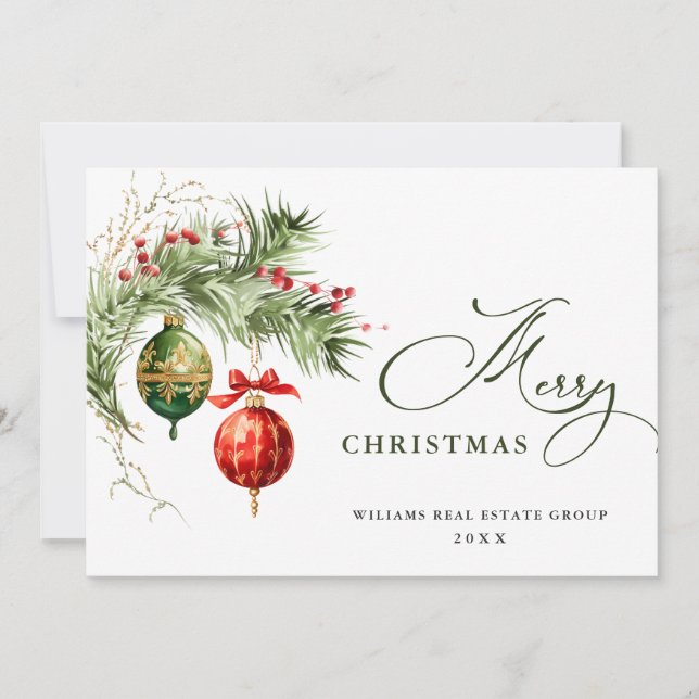 Tarjeta Festiva Elegante Red Ornament Merry Christmas Corporate (Anverso)