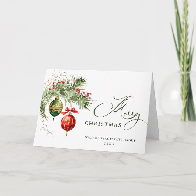 Tarjeta Festiva Elegante Red Ornament Merry Christmas Corporate Ho (Anverso)