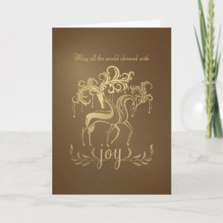 Tarjeta Festiva Elegante Relieve metalizado dorado de renos en vac