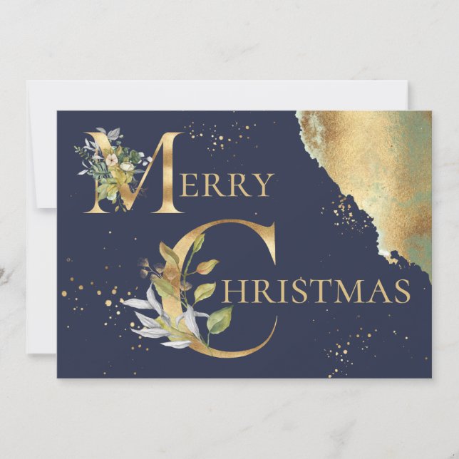 Tarjeta Festiva Elegante Relieve metalizado dorado fotográfico Nav (Anverso)