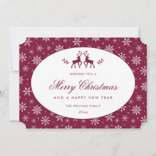 Tarjeta Festiva Elegante Reno Ciervo con Copo de Nieve Rojo y Blan