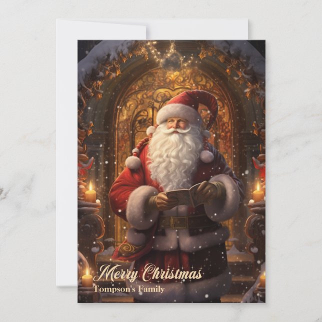 Tarjeta Festiva Elegante retro de época Santa Claus frente a la pu (Anverso)