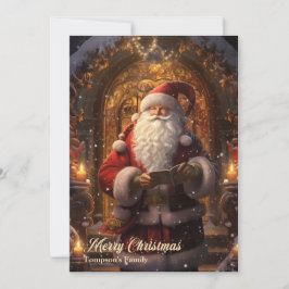 Tarjeta Festiva Elegante retro de época Santa Claus frente a la pu