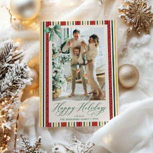 Tarjeta Festiva Elegante Retro Stripes Doble Felices Fiestas 1 Fot