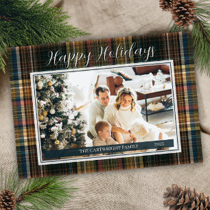 Tarjeta Festiva Elegante Rich Plaid Heirloom Style Felices Fiestas