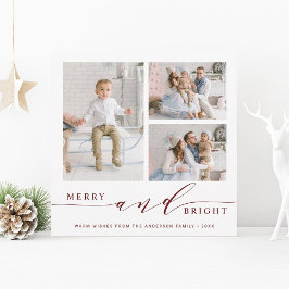 Tarjeta Festiva Elegante Rojo Alegre y Brillante 3 Fotos Cuadrado