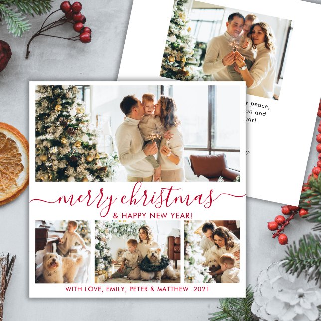 Tarjeta Festiva Elegante rojo blanco 4 Navidades de Collage de fot (Subido por el creador)