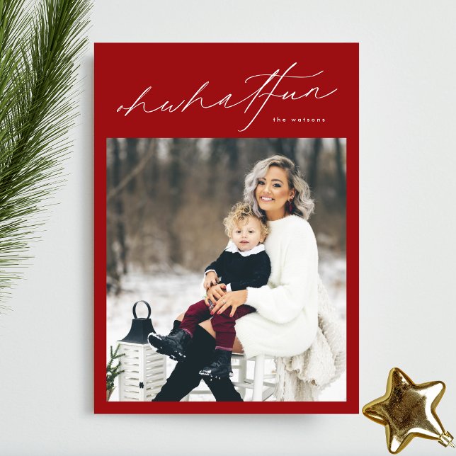 Tarjeta Festiva Elegante Rojo Oh Qué Navidades Divertidos Foto (Subido por el creador)