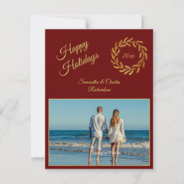 Tarjeta Festiva Elegante rojo oscuro 1 foto personalizada