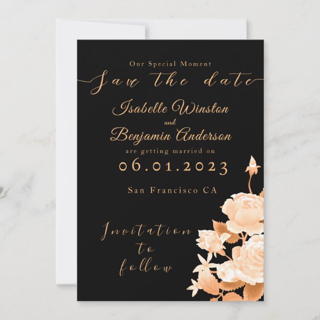 Tarjeta Festiva Elegante Rosa de oro Boda negro (Anverso)