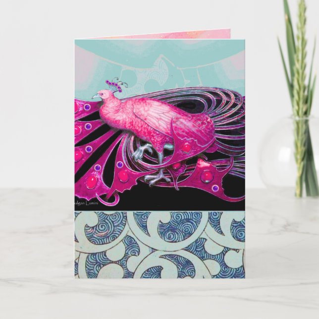 TARJETA FESTIVA ELEGANTE ROSA DE PINTURA CON PINCHAS GEOMÉTRICAS A (Anverso)