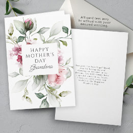 Tarjeta Festiva Elegante Rosa Floral Día de la Madre para la Abuel