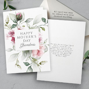 Tarjeta Festiva Elegante Rosa Floral Día de la Madre para la Abuel
