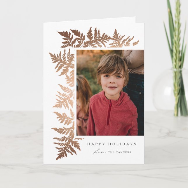 Tarjeta Festiva Elegante Rosa Gold Garland 2 Navidades de fotograf (Anverso)