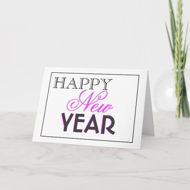 Tarjeta Festiva Elegante rosa negro "Año Nuevo" (Anverso)