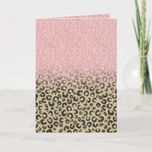 Tarjeta Festiva Elegante Rosa Purpurina dorado Leopardo negro
