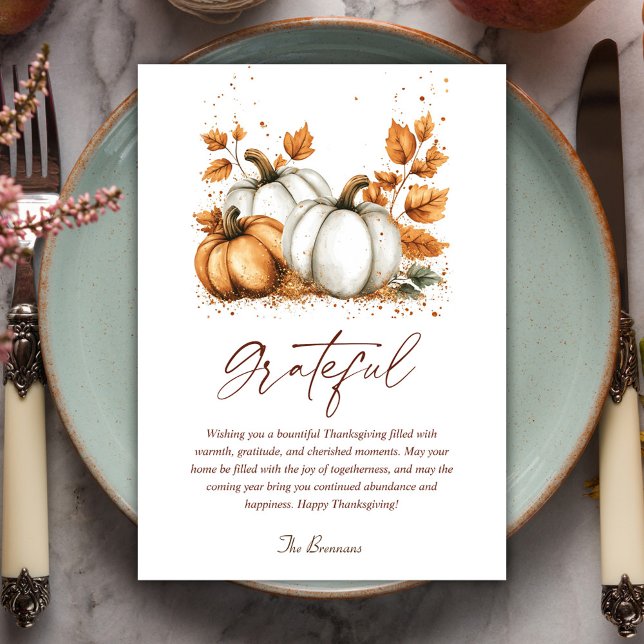 Tarjeta Festiva Elegante Rustic Fall Pumpkins Acción de Gracias (Elegant Rustic Fall Pumpkins Thanksgiving Holiday Card)