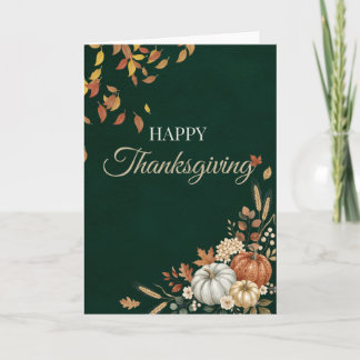 Tarjeta Festiva Elegante Saludo de Acción de Gracias Otoño Verde O