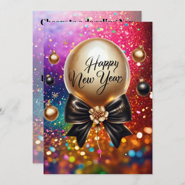 Tarjeta Festiva Elegante Saludo de Año Nuevo (Anverso / Reverso)