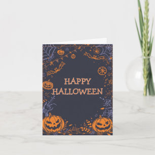 Tarjeta Festiva Elegante Saludo de Halloween de Calabaza Espeluzna