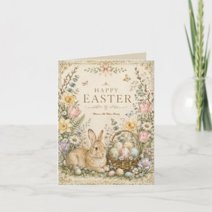 Tarjeta Festiva Elegante saludo de Pascua, estilo porcelana azul y