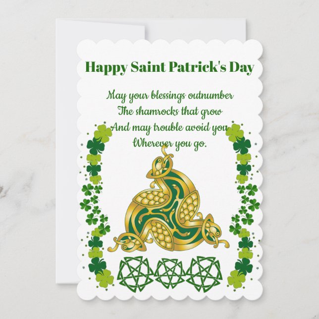 Tarjeta Festiva Elegante San Patrick's Day Verde Shamrock Celtic (Anverso)