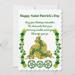 Tarjeta Festiva Elegante San Patrick's Day Verde Shamrock Celtic