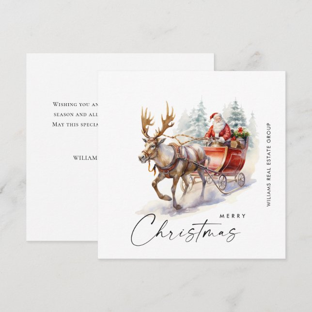 Tarjeta Festiva Elegante Santa Claus Navidades Deer Corporate (Anverso / Reverso)