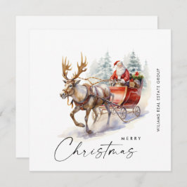 Tarjeta Festiva Elegante Santa Claus Navidades Deer Corporate