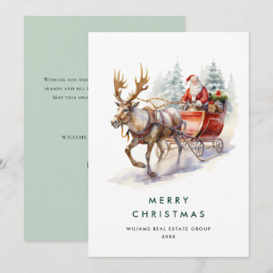 Tarjeta Festiva Elegante Santa Claus Navidades Deer Corporate