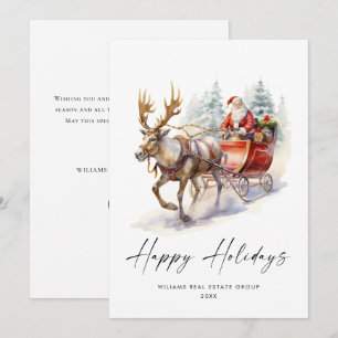 Tarjeta Festiva Elegante Santa Claus Navidades Deer Corporate
