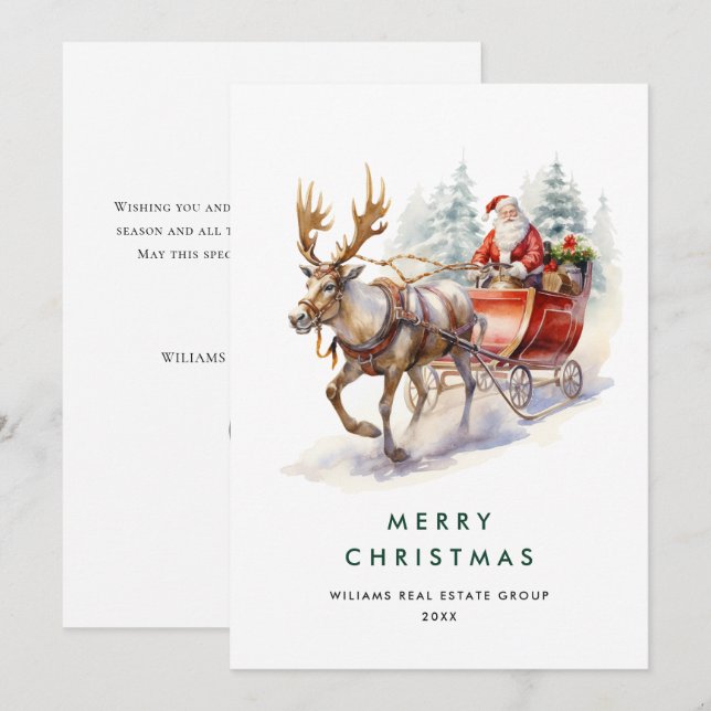 Tarjeta Festiva Elegante Santa Claus Navidades Deer Corporate (Anverso / Reverso)