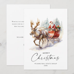 Tarjeta Festiva Elegante Santa Claus Navidades Deer Corporate