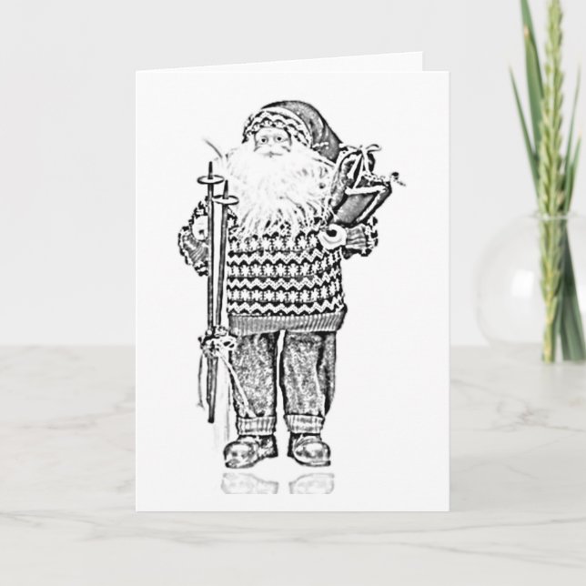 Tarjeta Festiva Elegante Santa en Navidades Sweater Pencil Drawing (Anverso)