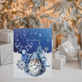 Tarjeta Festiva Elegante Santa Navidades Nórdicos Azules Cheer