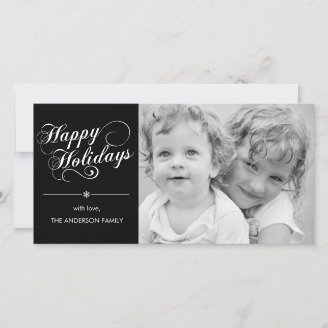 Tarjeta Festiva Elegante Script Fotcard - Negro (Anverso)