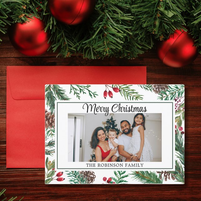 Tarjeta Festiva Elegante Script Foto Red Merry Christmas (Subido por el creador)