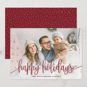 Tarjeta Festiva Elegante Script Full Photo Happy Holidays Red
