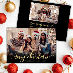 Tarjeta Festiva Elegante Script Gold Script Black 2 Photo Navidade