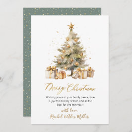 Tarjeta Festiva Elegante Script Watercolor Pine Tree Navidades