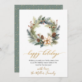 Tarjeta Festiva Elegante Script Wreath Greenery Happy Holidays Car