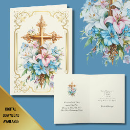 Tarjeta Festiva Elegante Semana Santa Religiosa De Oro Cruzado Lil